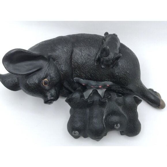 Figurines Black Pig mother 11" with smaller piglets Farmhouse cottage core READ - Picture 9 of 10